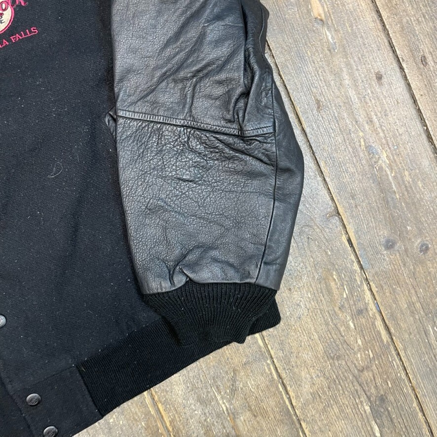 Hard Rock Cafe Varsity Jacket Niagara Falls Bomber Leather Coat, Black, Mens 2XL image 6