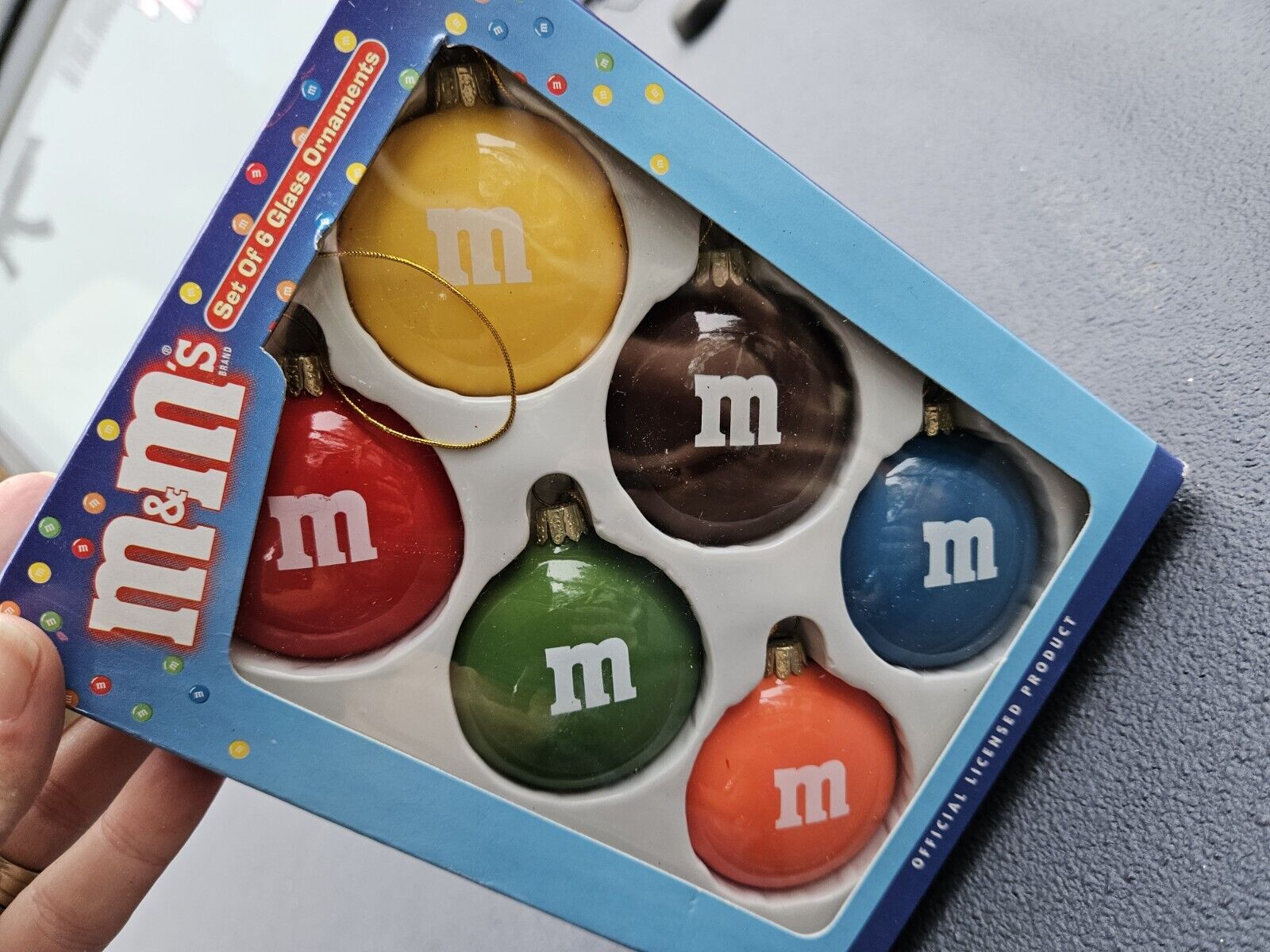 Vintage M&M Christmas Ornaments Glass 11 Colors In Box