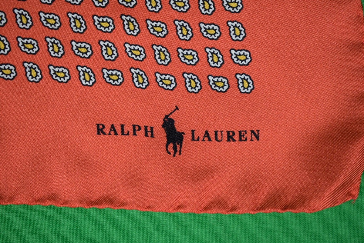 LAUREN RALPH LAUREN ロゴ柄 スクエアスカーフ オレンジ Polo Ralph Lauren Orange Paisley Italian Silk Pocket Square
