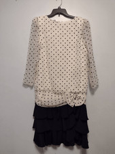 Vintage Ursula of Switzerland Size 14 Black and White Polka Dot Flounce Dress