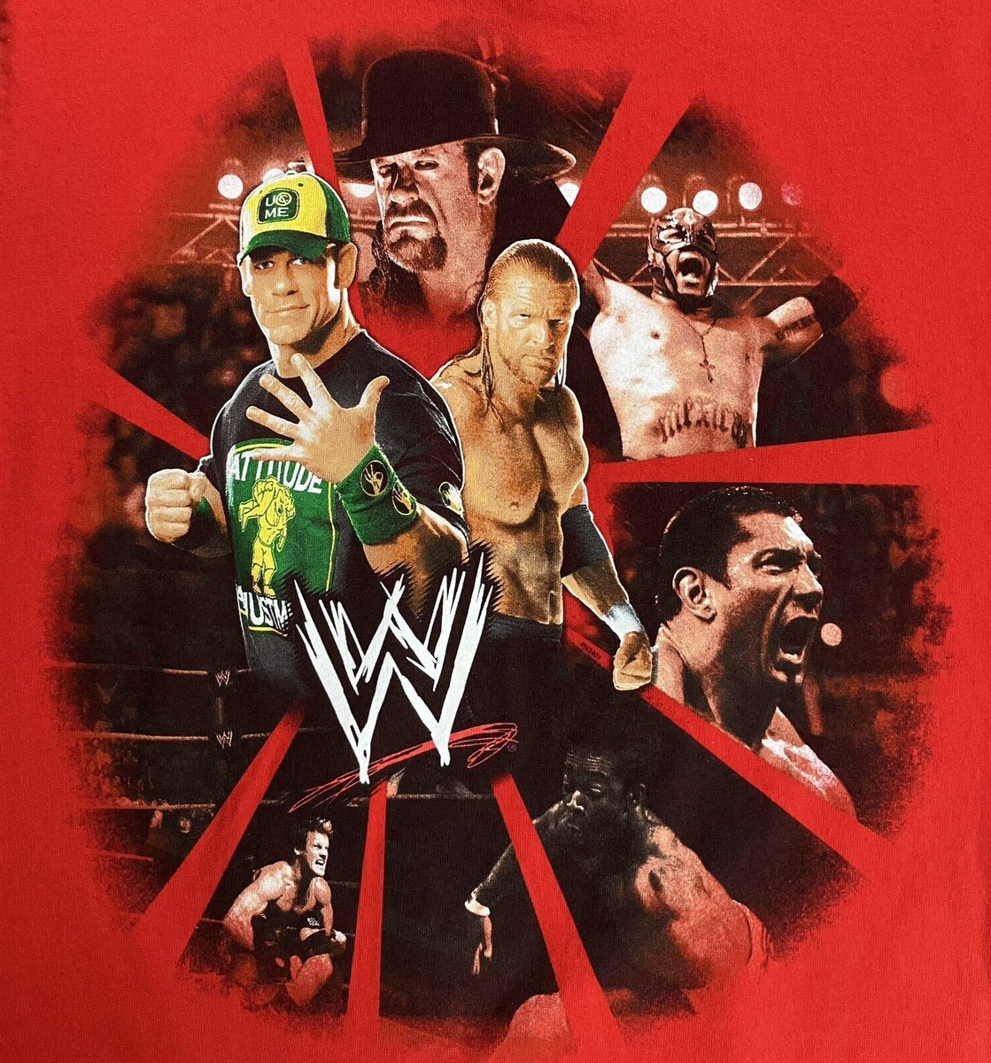 2008 WWE World Wrestling T Shirt Red John Cena, Undertaker, HHH
