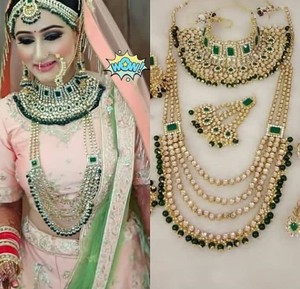 Green Beads Kundan Golden 9pcs Bridal 