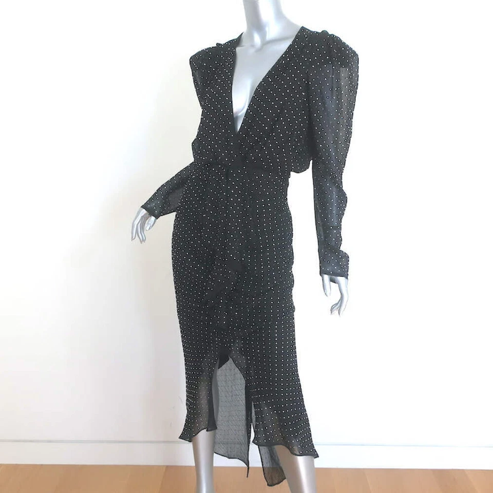 Vestido midi Ronny Kobo Astrid con tachuelas de estrás negro de gasa talla mediana Foto 2 de 4