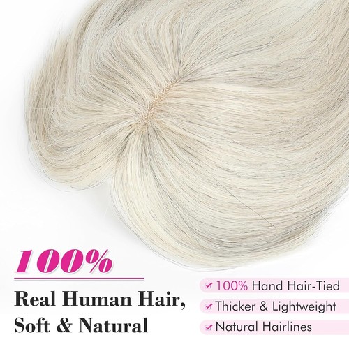REECHO Topper per capelli umani veri da donna 10 pollici con frange bianco biondo ~NUOVO~ - Foto 2 di 4