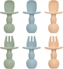 Baby Spoons and Forks Feeding Set, 6 Pack Silicone First Stage Self Feeding Todd