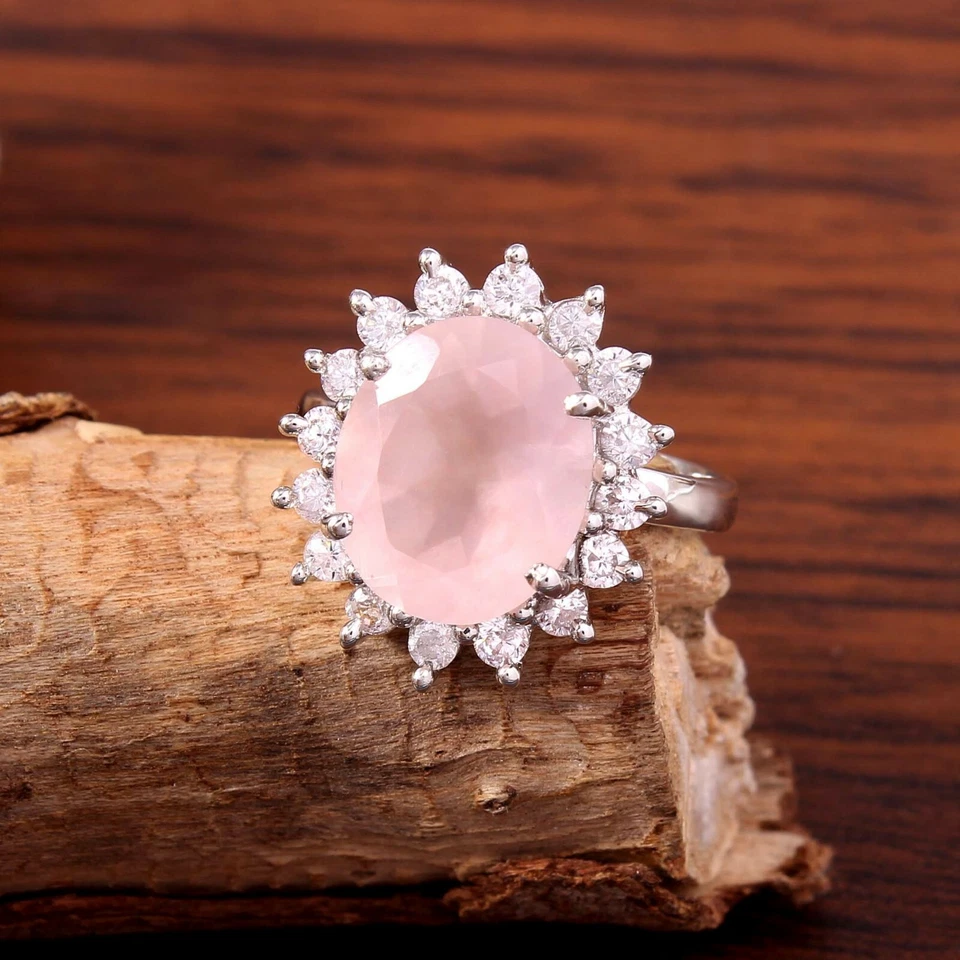 rose quartz ring 925 sterling silver Minimalist handmade 925 sterling silver - Image 2 of 4