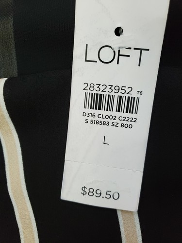 Loft Black Stripe Shift Dress Women L Lined NEW $89.50 Semi Sheer Relaxed Sleeve - Picture 7 of 17