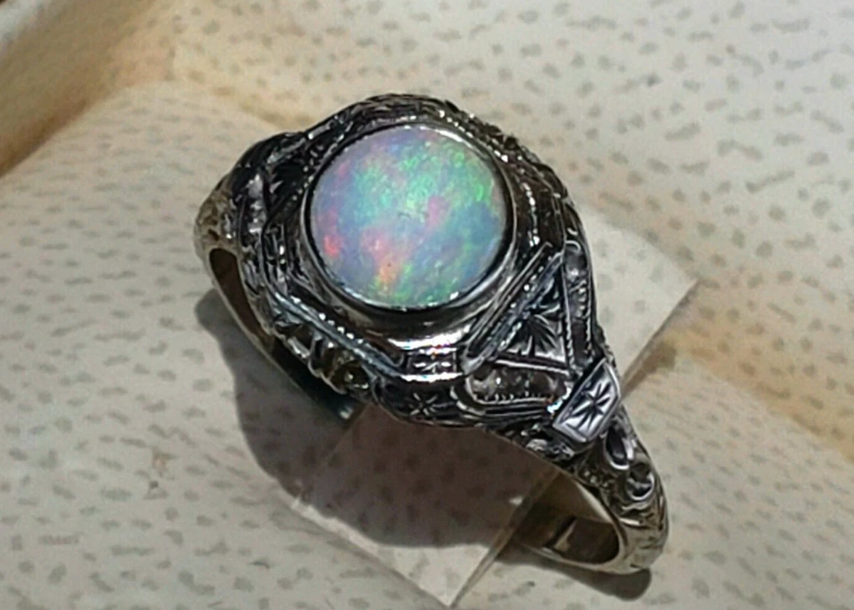 Vintage Combined with Modern Link Style Australian Opal Ring with Sapphires  & Diamonds 500-06610 - R.C. Wahl Jewelers