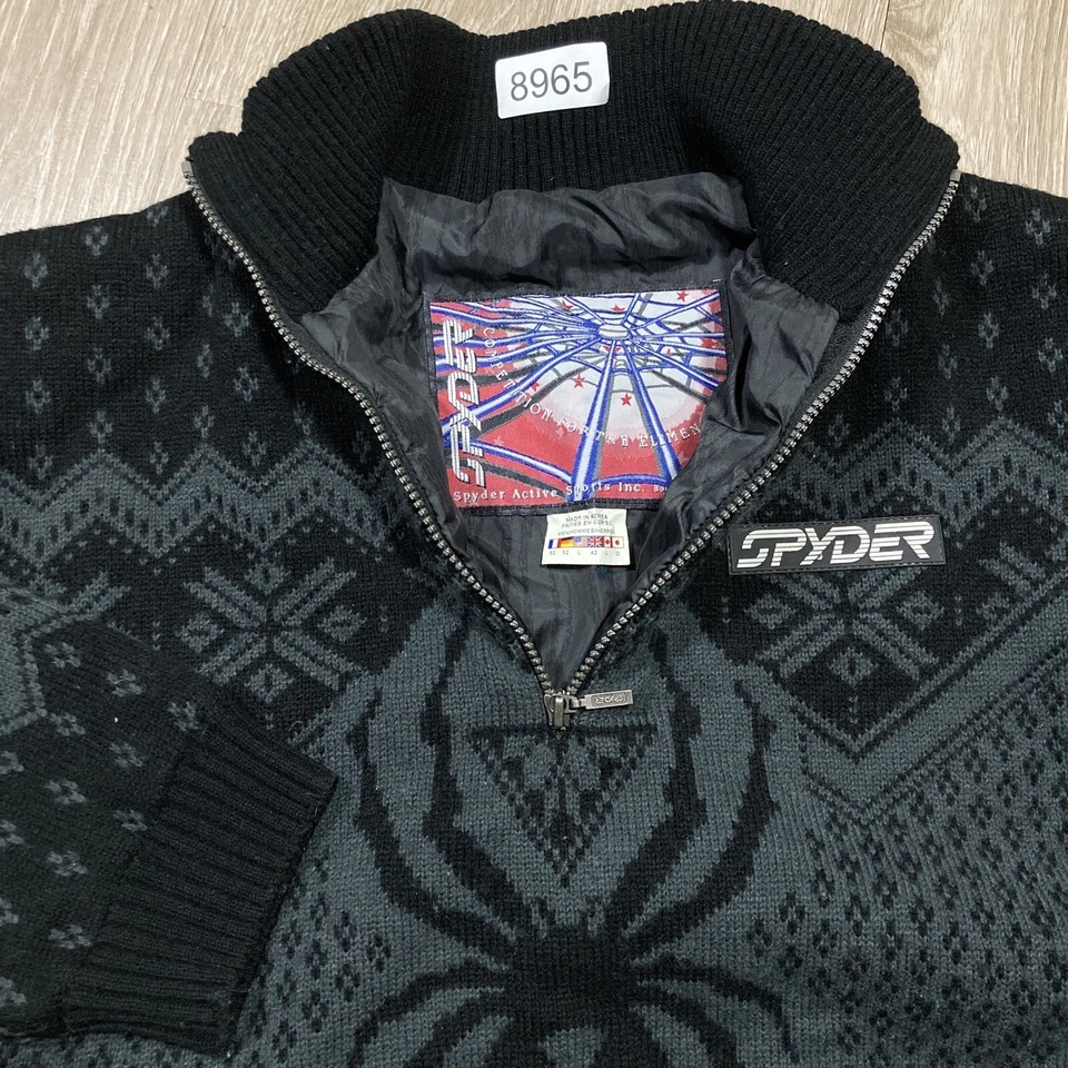 Suéter Spyder L 00s Y2k Tejido Exterior Montaña Araña Logo 1/4 Cremallera Cuello Redondo Foto 4 de 4