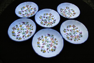 6 Assiettes Creuses Faïence Décor Floral – Occasion, Diamètre 22,7 Cm, Fabriqué En France