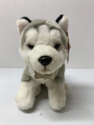 FAO Schwarz SIBERIAN HUSKY Wolf Puppy Dog Plush Red Collar Brass Button 9 