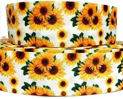 GROSGRAIN RIBBON 5/8", 7/8", 1.5" , 3" SUNFLOWERS Flowers PRINTED BULK - Image 1 of 1