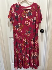 Loft Plus Women's Pink Floral Midi Dress, Short Sleeve, Plus Size - 16