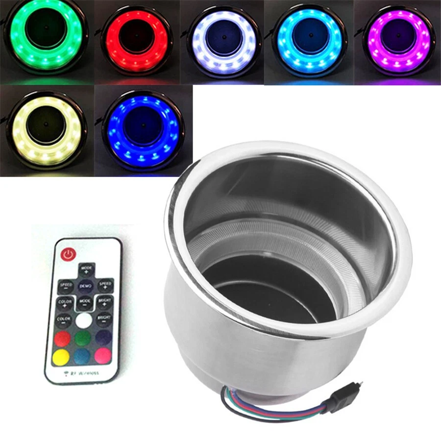 4x Portavasos de Acero Inoxidable para Coche Barco Yate RGB 14LED + Kit Remoto Foto 2 de 4