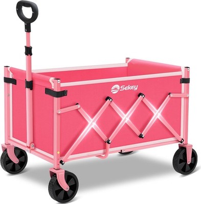 Sekey Wagon Cart 220LBS Capacity Foldable Heavy Duty Pink