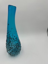 Vintage MCM art glass hand-blown vase with black speckled overlay- 15  tall
