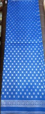 Thai Brocade Fabric Faux Silk Blue silver Traditional Thai Pattern 2 Yards