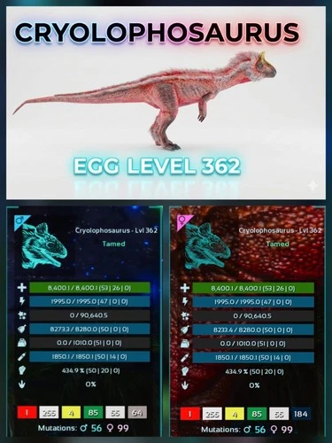 Cryolophosaurus Egg Pair Level 362 [ Top Stats] Ark Asa Pve Official PC/XBOX/PS5