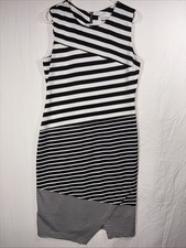 Calvin Klein Sheath Dress 8 WhiteBlack Striped Bodycon Sleeveless  Lined Career