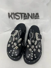 Kistania Black clogs with silver metal buckle and embellishments NEW sz 41 (W 9)