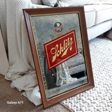 Large Old Shlitz Mirror Vintage Original Man Cave Bar Pub Stamped  54x37.5 cm