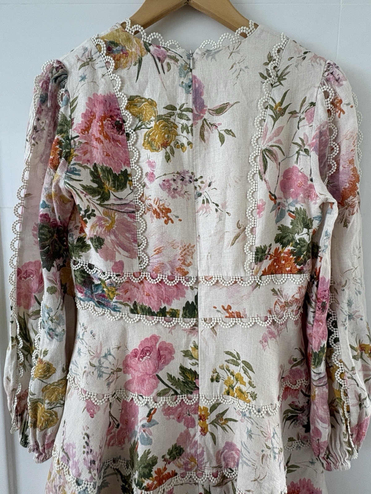 ZIMMERMANN Heathers Flounce Garden Floral Mini Linen Dress Size 2 / AU 12 US 8