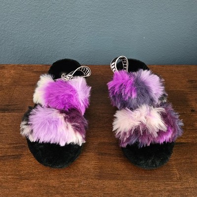 UGG Oh Yeah Tie Dye Women's Magnolia Purple Soft Fluff Fur Slide Slipper Sandal