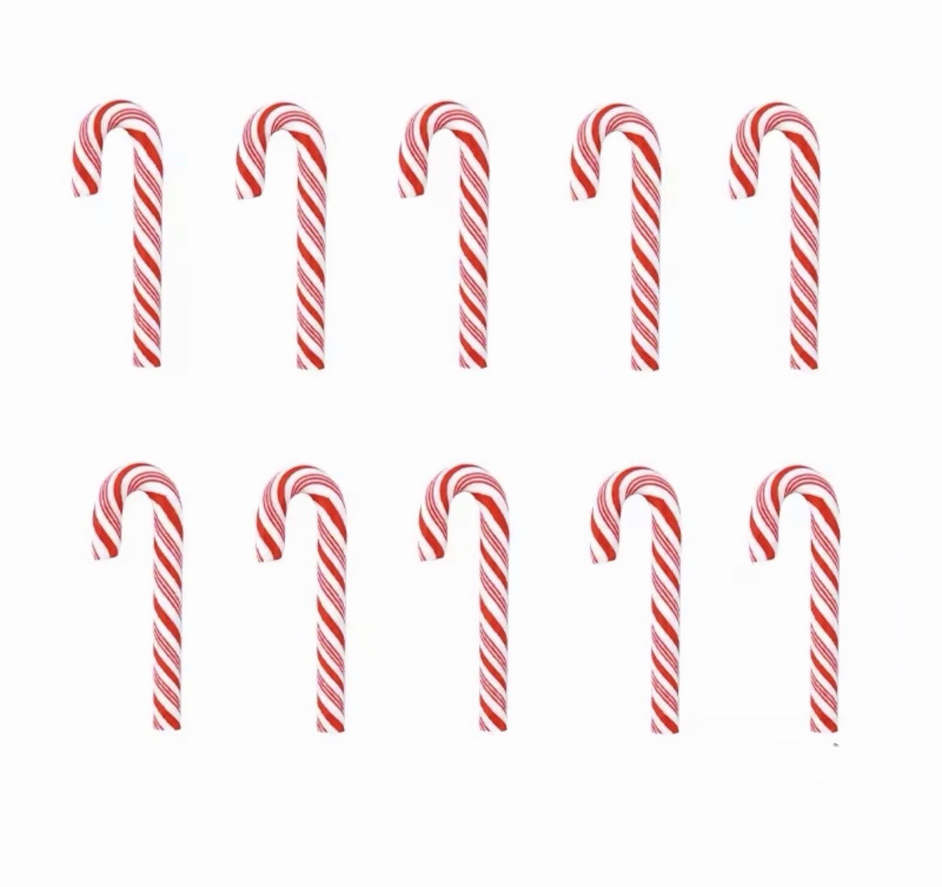Christmas Mini Candy Cane Ornaments 10pcs Red White Striped Rubber Decor