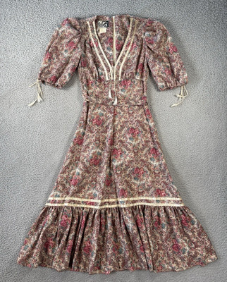 Vintage Foxy Lady San Francisco Dress Womens 5/6 Hippie Prairie Boho Floral 70s