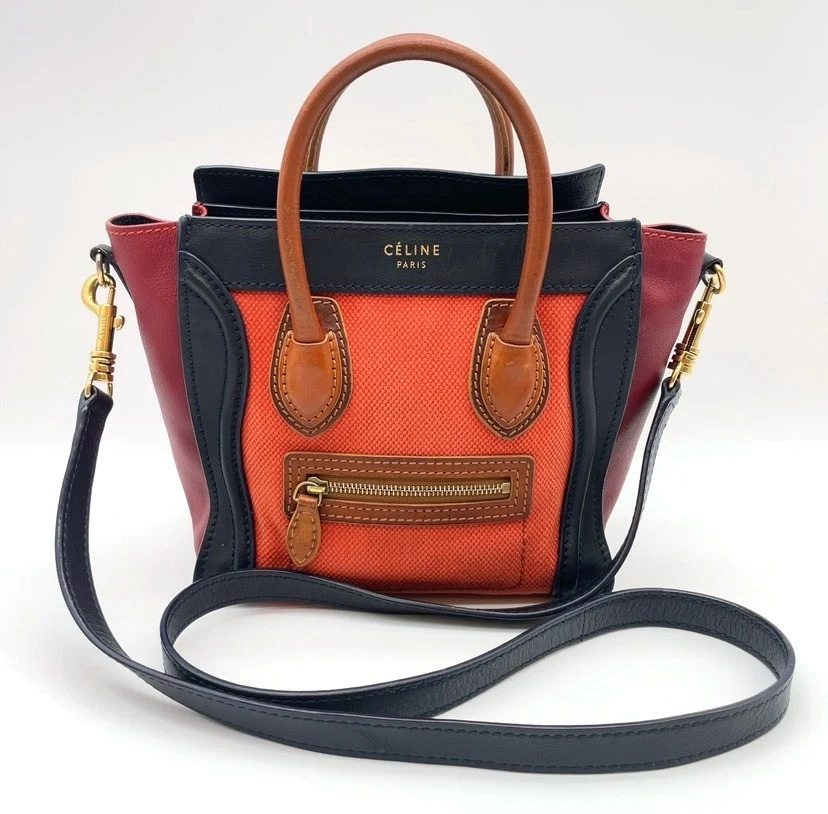 CELINE Luggage ハンドバッグ キャンバス×レザー CELINE Luggage Canvas Exterior Bags & Handbags for Women for sale