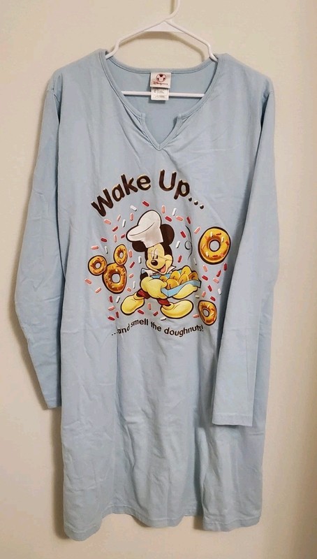Disney Store Mickey Mouse Nightshirt Wake Up and Smell the Doughnuts Sz XL Blue
