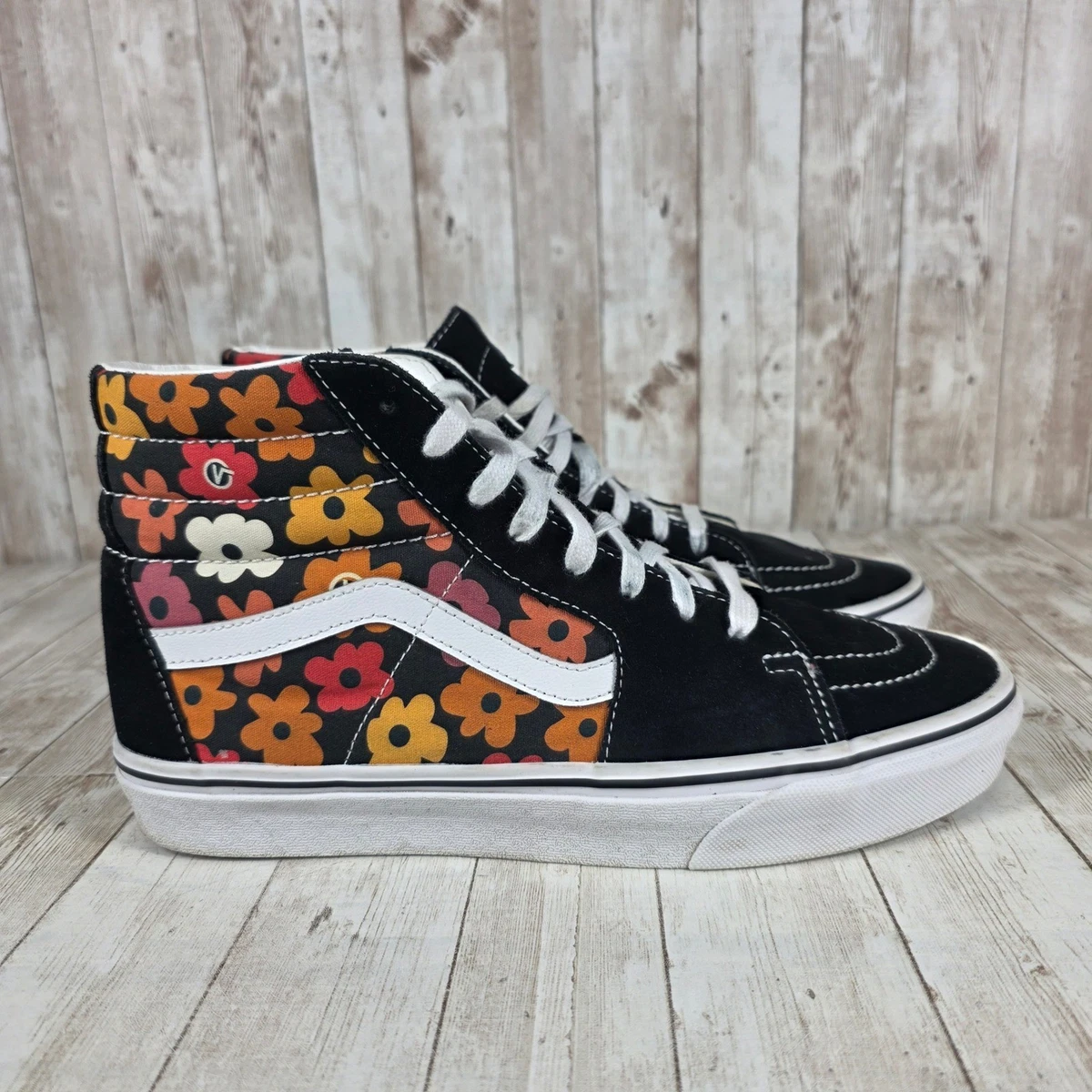 EUC Vans Flower Black/Red/Orange Canvas/Suede Floral Skater Sneakers Men\'s 11 Orange Poppy Flower Spring Floral Nature - Black Authentic  main image 2