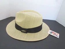 Original Panama Jack safari straw hat black band LARGE teardrop pinch crown-NWT
