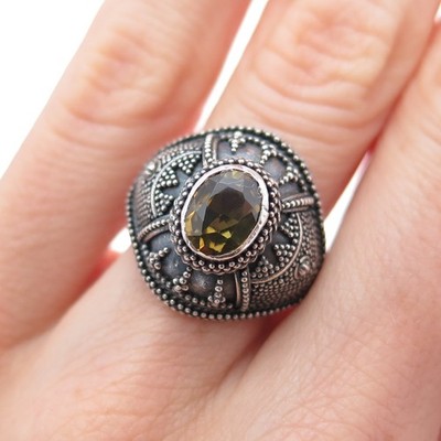 OKA BALI Sterling Silver Vintage Real Citrine Granulated Oxidized Ring Size 6.25