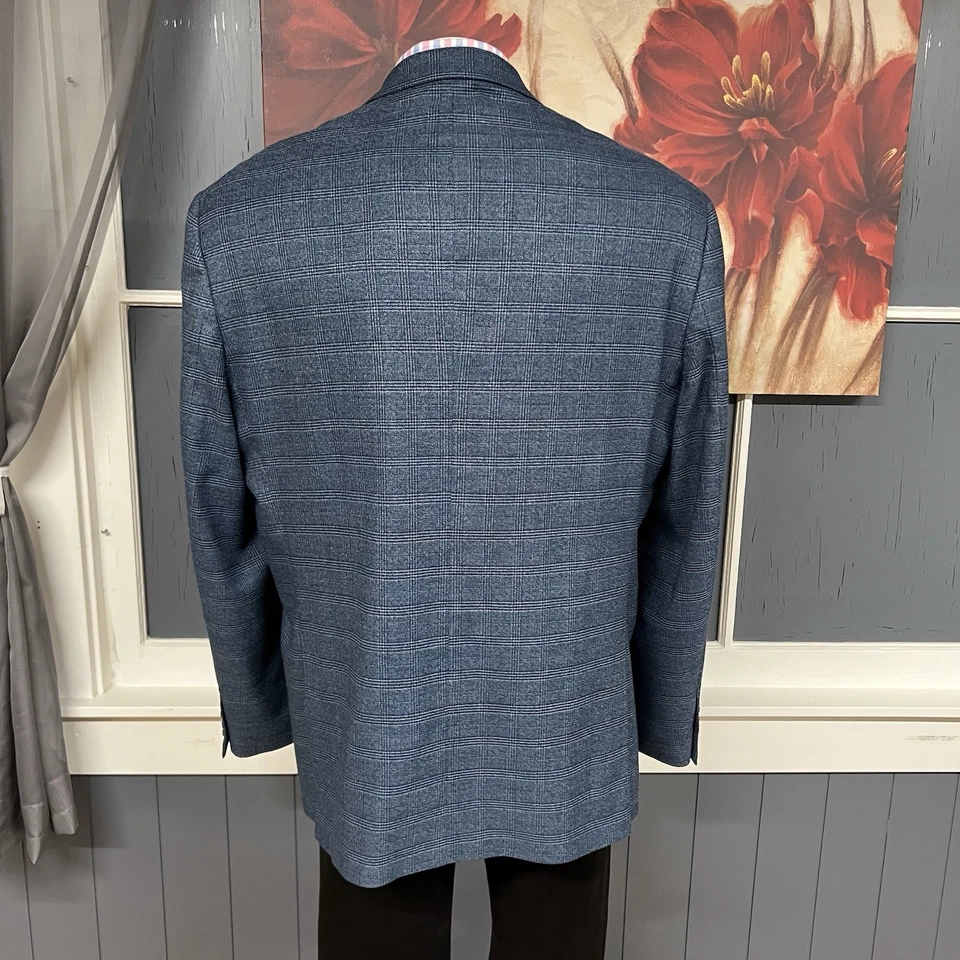 Blazer Pierre Loren Chaqueta Deportiva Hombre 50L Largo Mezcla Poliéster Elastizado Azul A Cuadros Foto 3 de 4