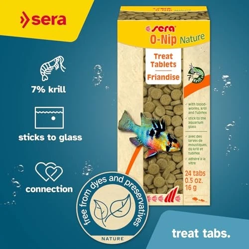 Tableta adhesiva Sera O-Nip Nature alimento para peces, 24 tabletas, 0,5 onzas, talla única Foto 2 de 4