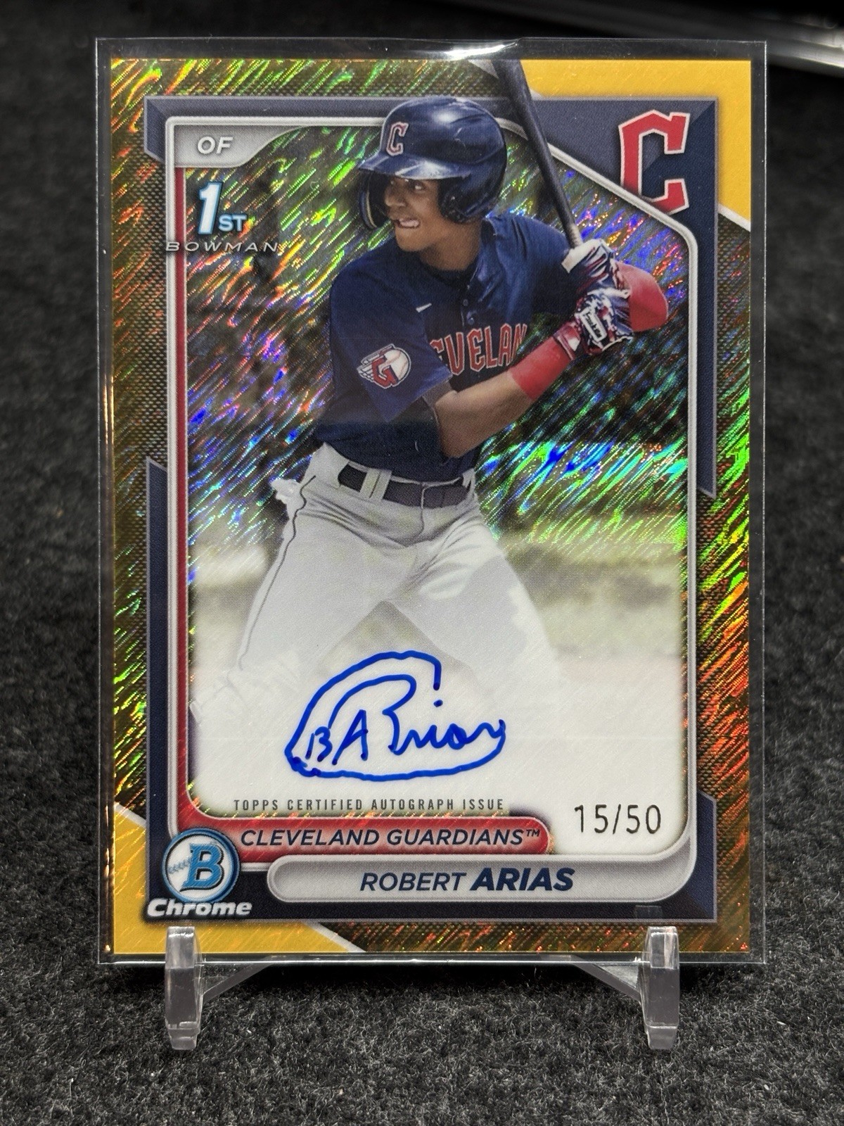 🔥 2024 Bowman Chrome ROBERT ARIAS #CPA-RA 1st Bowman Auto Gold Shimmer/50 🔥