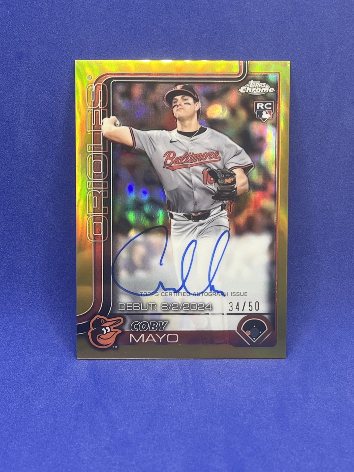 2025 Topps Chrome Coby Mayo rookie RC Gold Refractor /50 auto Baltimore Orioles
