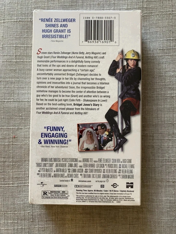 Bridget Jones's Diary VHS (2001) Renee Zellweger, H.Grant• New/Sealed Watermarks - Image 3 of 4