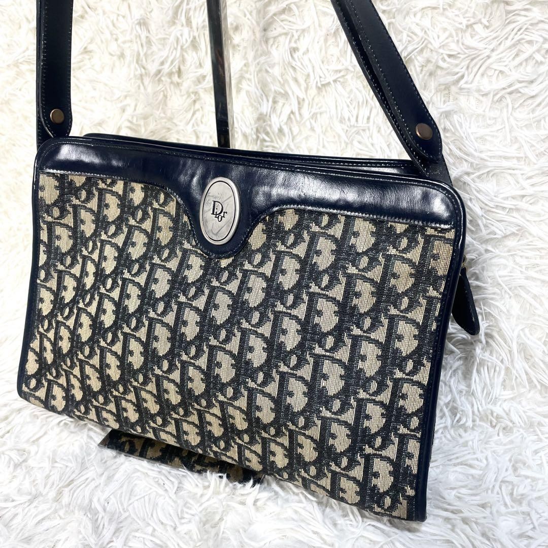 Dior Christian One Shoulder Trotter Canvas Bag Beige Preowned 11x8 Inches