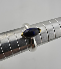 925 Sterling Silver Natural Black Opal Ring Size 6.75