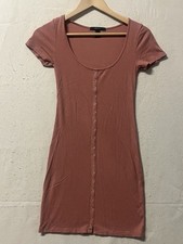 Forever 21 Ribbed Bodycon Dress Womens Medium Red Snap Front Short Sleeve
