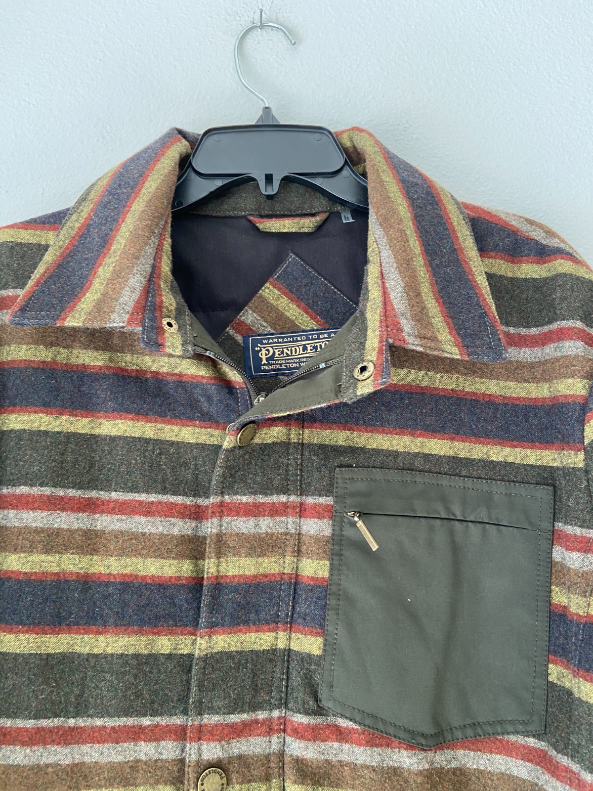 Rare Vintage PENDLETON Zip/Button Snap Striped Bl… - image 3