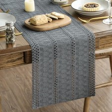 Farmhouse Woven Rustic Hollow Table Runner, 12" x 72", Table Runner Dark Grey