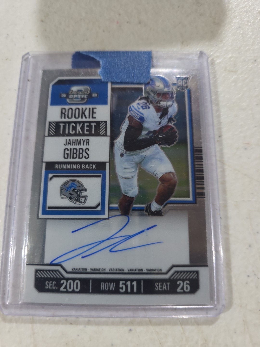 2023 contenders optic #112 Jahmyr Gibbs Rookie Ticket RPS Auto Variation Base