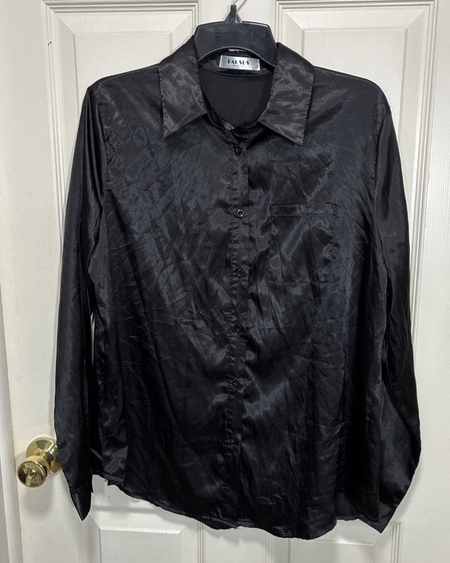 Pausus Blackp Satin Button Down Shirt -Sz L