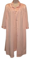 Vanity Fair Vintage Pink Nylon Nightgown and Button Front Robe Set Size Medium