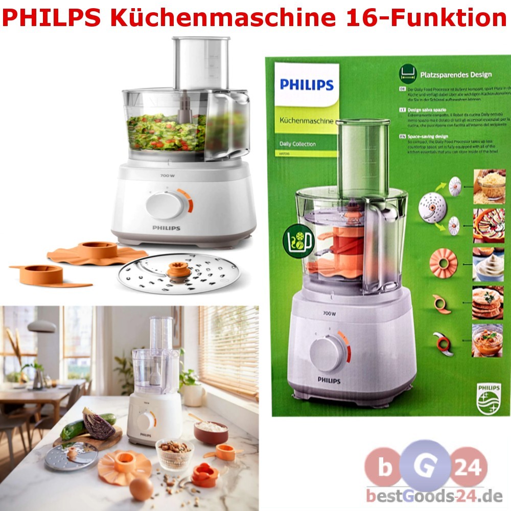 PHILIPS HR7310 Küchenmaschine 700 W 16 Funktionen Kneten Rühren Schneide