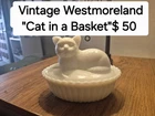 Vintage Westmoreland "Cat on a Basket" Milk Glass