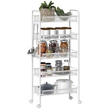Carrello cucina salvaspazio 5 livelli con cestini acciaio, 45x26.5x106cm bianco